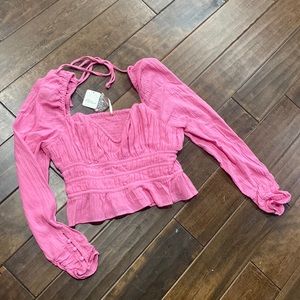NWT Free People cropped smocked pink shirt size medium